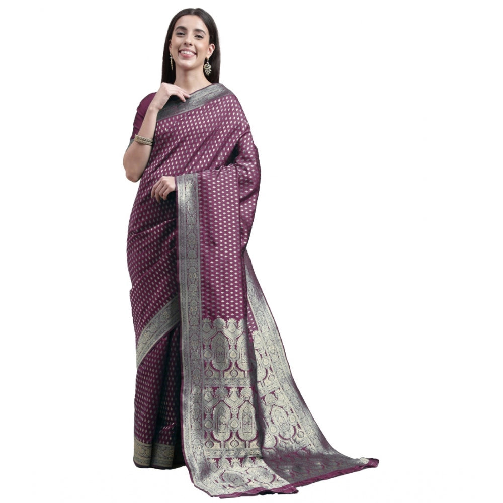 Clasymist Women's Kanjivaram Silk Designer Weaving Saree With Unstitched Blouse (Purple, 5.50 Mtrs)