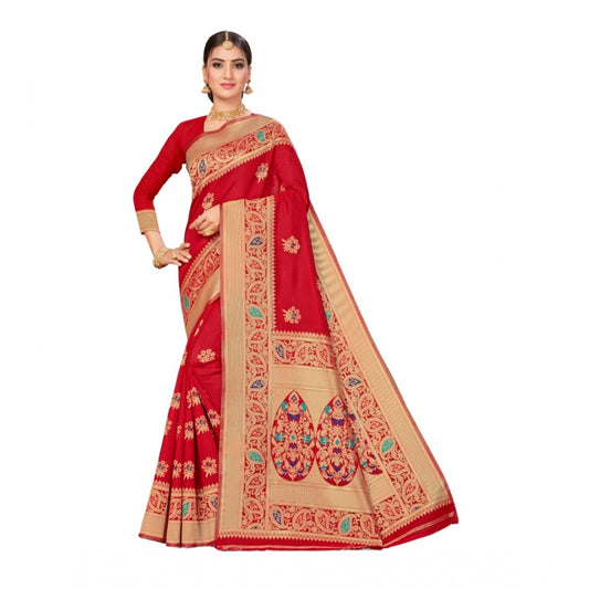 Clasymist Women's Banarasi Silk Designer Weaving Saree With Unstitched Blouse (Red, 5.50 Mtrs)