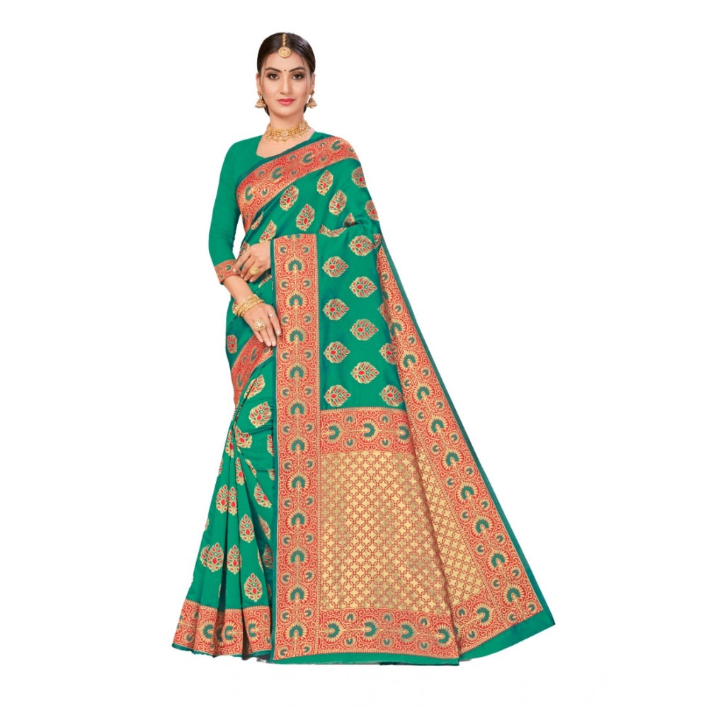 Clasymist Women's Banarasi Silk Designer Weaving Saree With Unstitched Blouse (Green, 5.50 Mtrs)