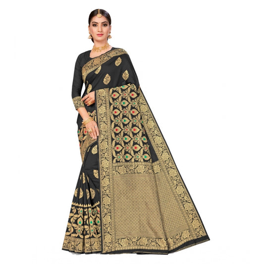 Clasymist Women's Banarasi Silk Designer Weaving Saree With Unstitched Blouse (Black, 5.50 Mtrs)