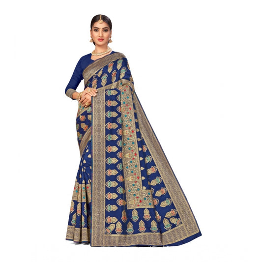 Clasymist Women's Banarasi Silk Designer Weaving Saree With Unstitched Blouse (Blue, 5.50 Mtrs)