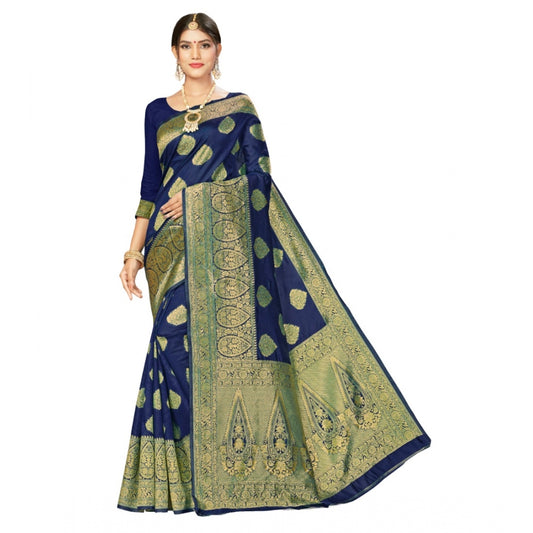 Clasymist Women's Banarasi Silk Designer Weaving Saree With Unstitched Blouse (Blue, 5.50 Mtrs)