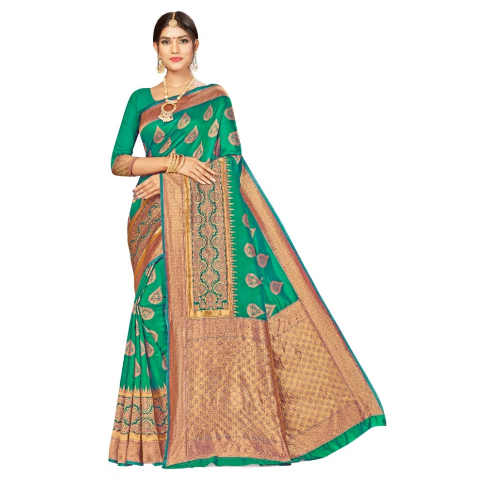 Clasymist Women's Banarasi Silk Designer Weaving Saree With Unstitched Blouse (Green, 5.50 Mtrs)