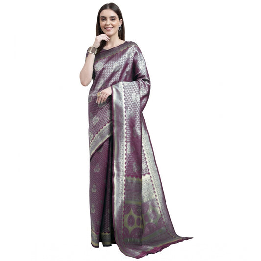 Clasymist Women's Banarasi Silk Designer Weaving Saree With Unstitched Blouse (Purple, 5.50 Mtrs)