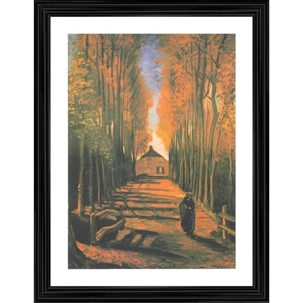 Clasymist Avenue of Poplars in Autumn 1884 Painting With Wood Photo Frame (Multicolor)