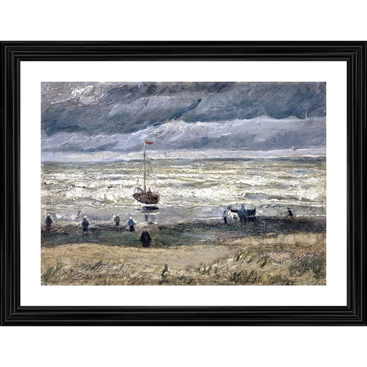 Clasymist Beach at Scheveningen in Stormy Weather 1882 Painting With Wood Photo Frame (Multicolor)