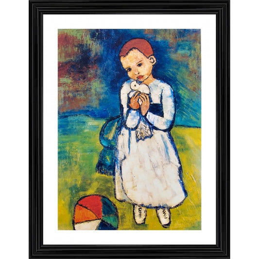 Clasymist Child with a Dove 1901 Painting With Wood Photo Frame (Multicolor)