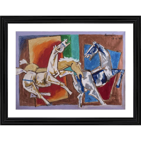 Clasymist Blissful Horses Painting With Wood Photo Frame (Multicolor)