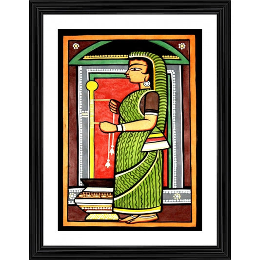 Clasymist Yashoda Painting With Wood Photo Frame (Multicolor)