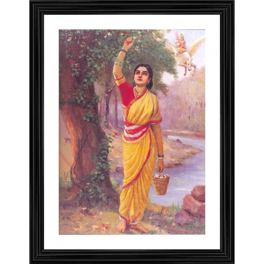 Clasymist Ahalya in Upvan 1900 Painting With Wood Photo Frame (Multicolor)