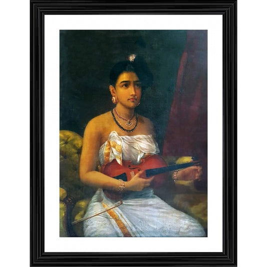 Clasymist A Lady Playing Voilin 1880 Painting With Wood Photo Frame (Multicolor)