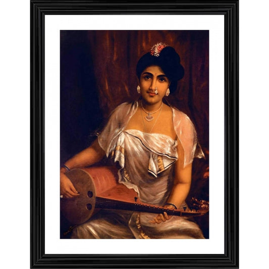 Clasymist A Lady Playing Veena 1888 Painting With Wood Photo Frame (Multicolor)