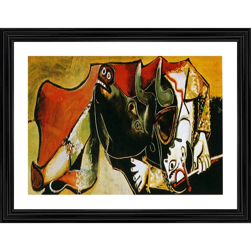 Clasymist Bullfight 1 Painting With Wood Photo Frame (Multicolor)