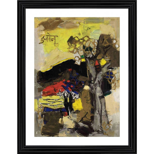 Clasymist Black Hill 1964 Painting With Wood Photo Frame (Multicolor)