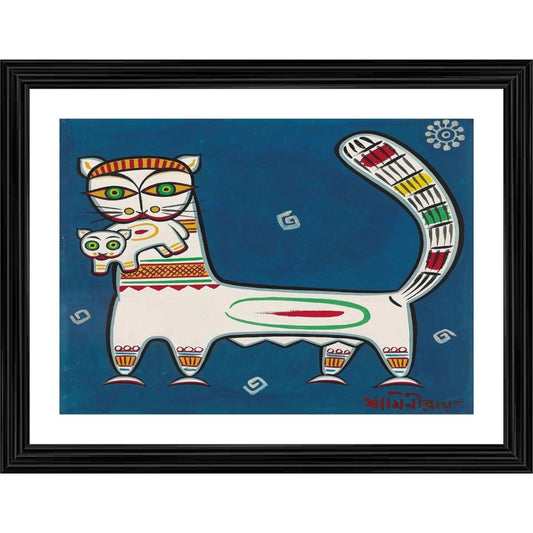 Clasymist Cat and Kitten Painting With Wood Photo Frame (Multicolor)