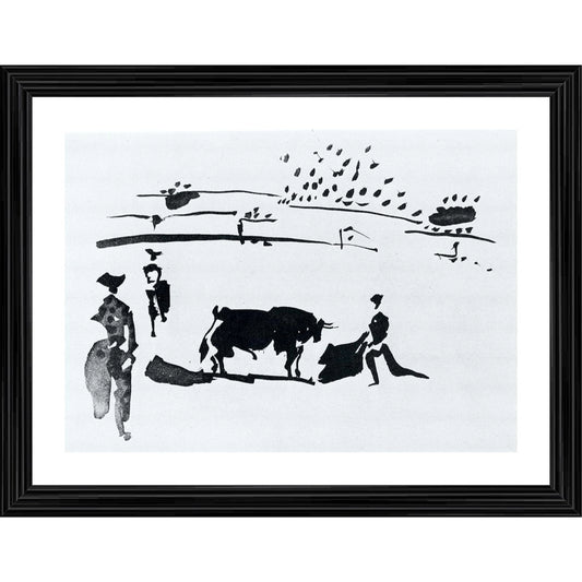 Clasymist Bullfight 9 Painting With Wood Photo Frame (Multicolor)