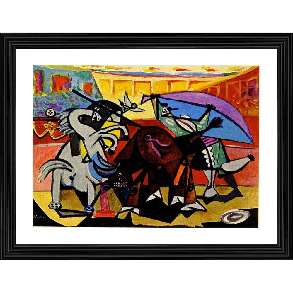 Clasymist Bullfight 4 Painting With Wood Photo Frame (Multicolor)