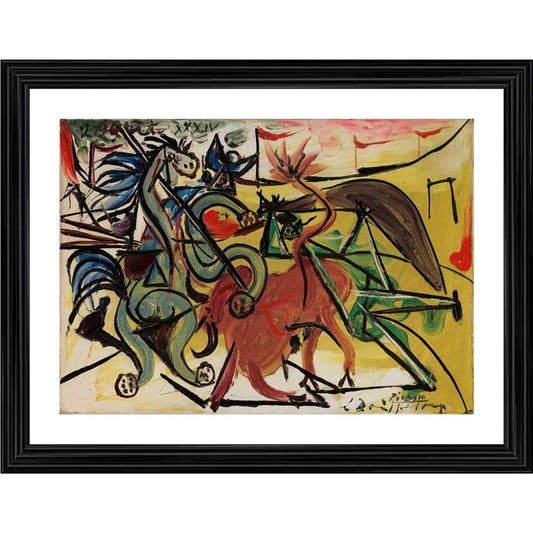 Clasymist Bullfight 5 Painting With Wood Photo Frame (Multicolor)