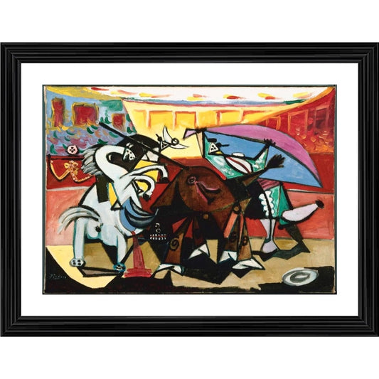 Clasymist Bullfight 3 Painting With Wood Photo Frame (Multicolor)