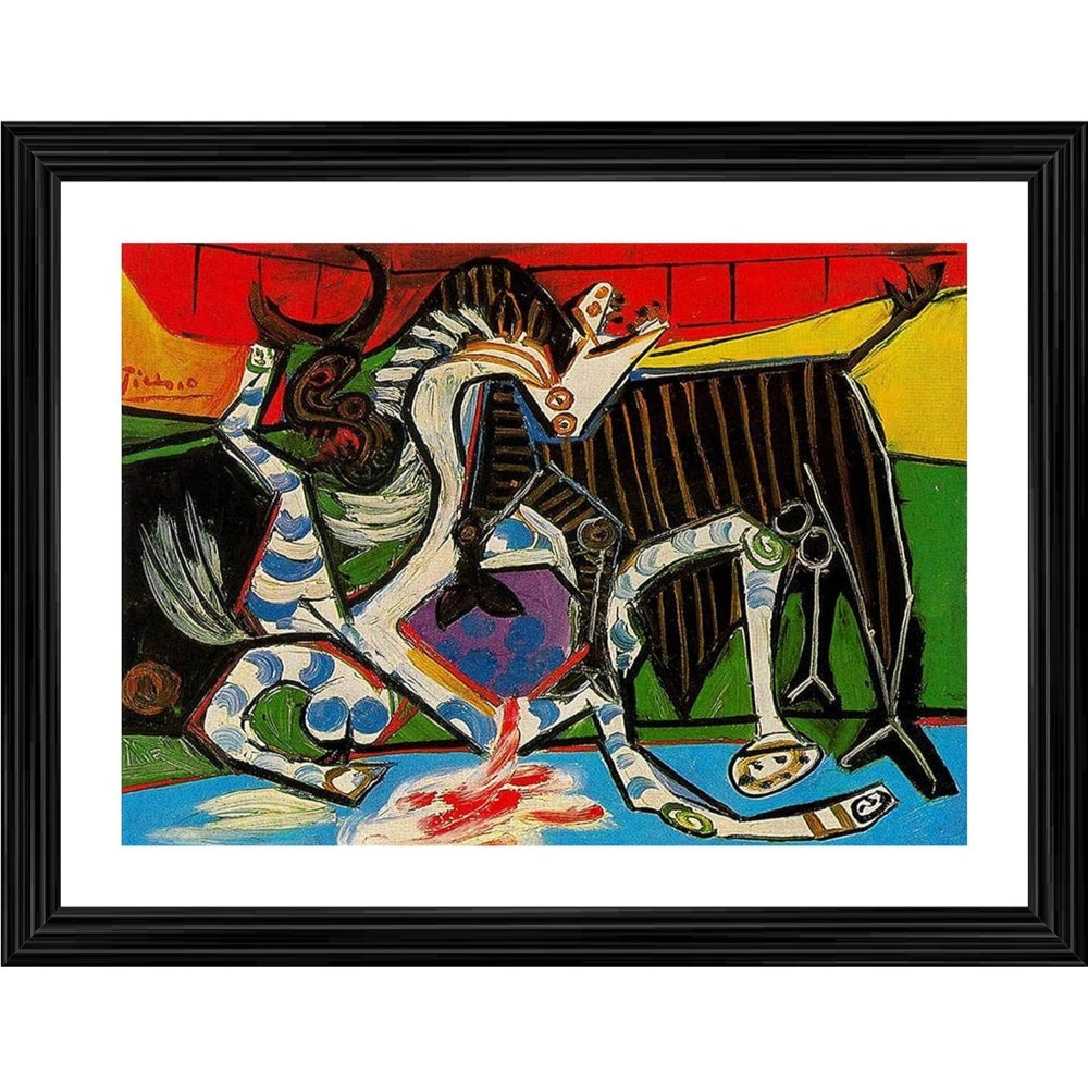 Clasymist Bullfight 2 Painting With Wood Photo Frame (Multicolor)