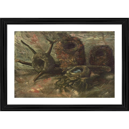 Clasymist Birds Nests 1885 Painting With Wood Photo Frame (Multicolor)