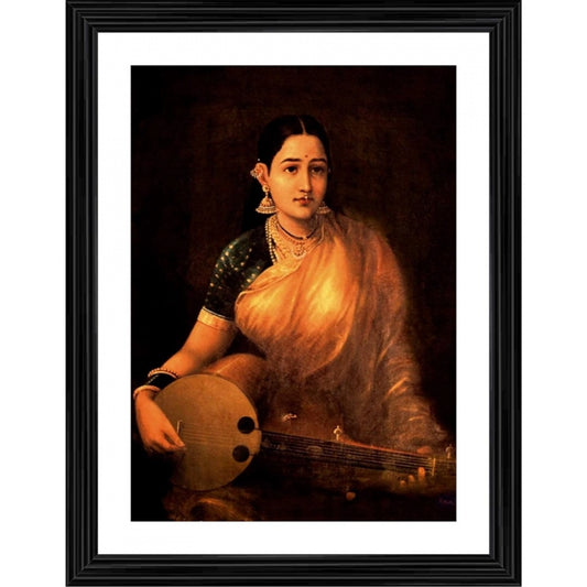 Clasymist A Lady Playing Swarbat 1874 Painting With Wood Photo Frame (Multicolor)