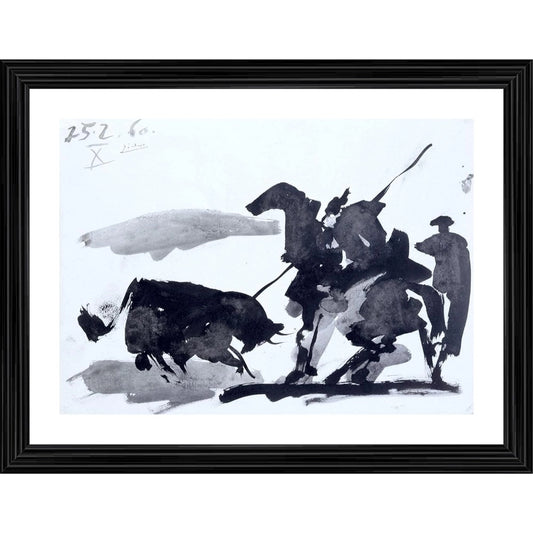 Clasymist Bullfight 8 Painting With Wood Photo Frame (Multicolor)