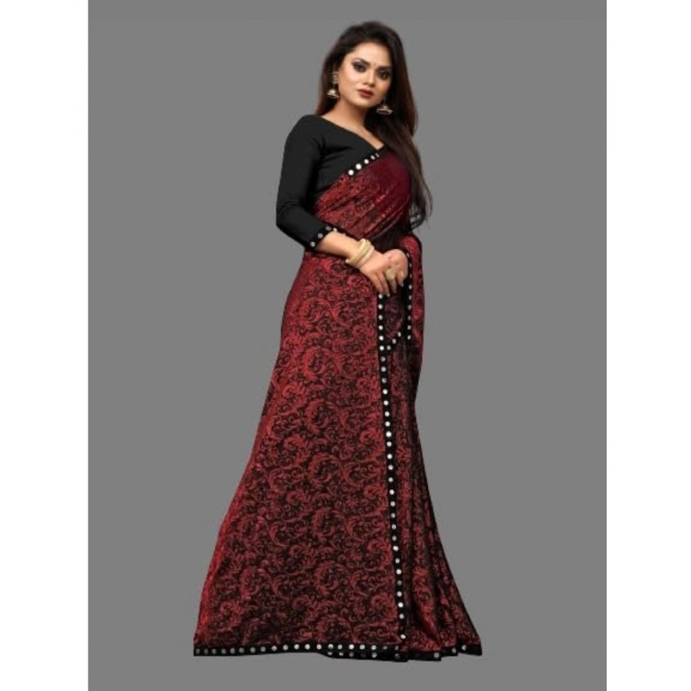 Clasymist Women's Lycra Solid Saree With Unstitched Blouse (Maroon, 5.5 Mtr)