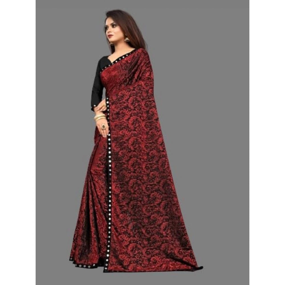 Clasymist Women's Lycra Solid Saree With Unstitched Blouse (Maroon, 5.5 Mtr)