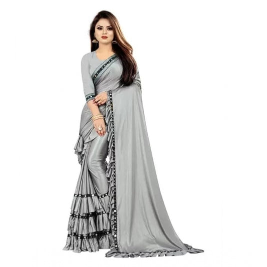 Clasymist Women's Malai Lining Solid Saree With Unstitched Blouse (Grey, 5.5 Mtr)