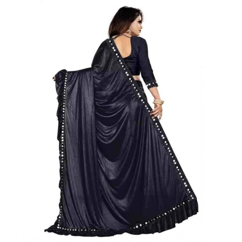 Clasymist Women's Malai Lining Solid Saree With Unstitched Blouse (Black, 5.5 Mtr)