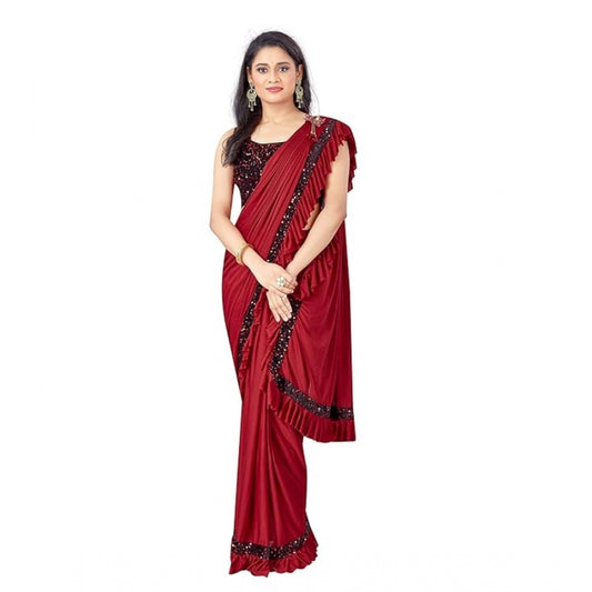 Clasymist Women's Lycra Solid Saree With Unstitched Blouse (Red, 5.5 Mtr)