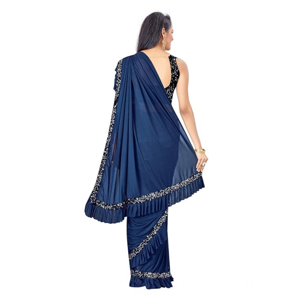 Clasymist Women's Lycra Solid Saree With Unstitched Blouse (Nay Blue, 5.5 Mtr)