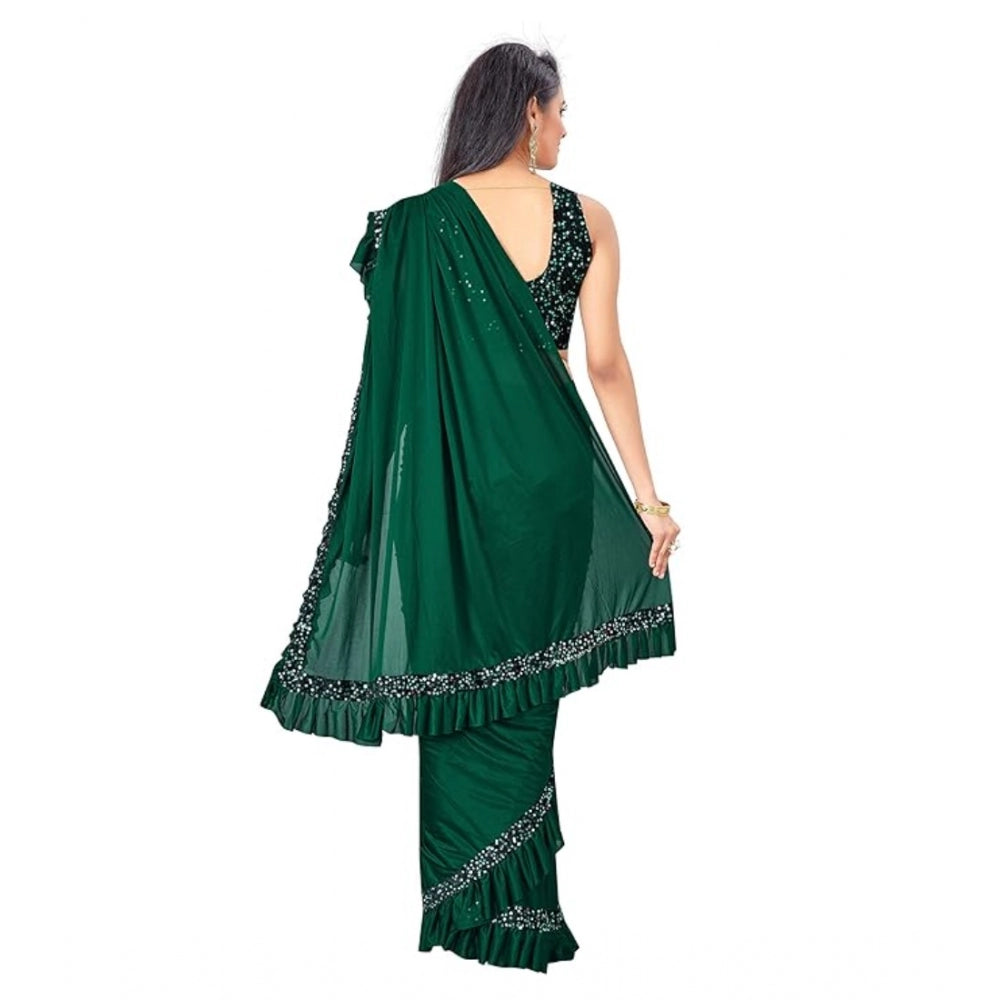 Clasymist Women's Lycra Solid Saree With Unstitched Blouse (Green, 5.5 Mtr)