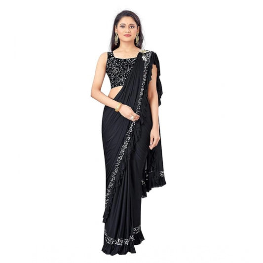 Clasymist Women's Lycra Solid Saree With Unstitched Blouse (Black, 5.5 Mtr)