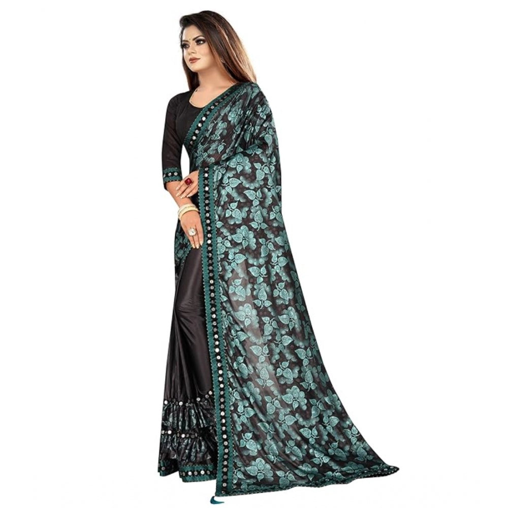 Clasymist Women's Lycra Solid Saree With Unstitched Blouse (Green, 5.5 Mtr)