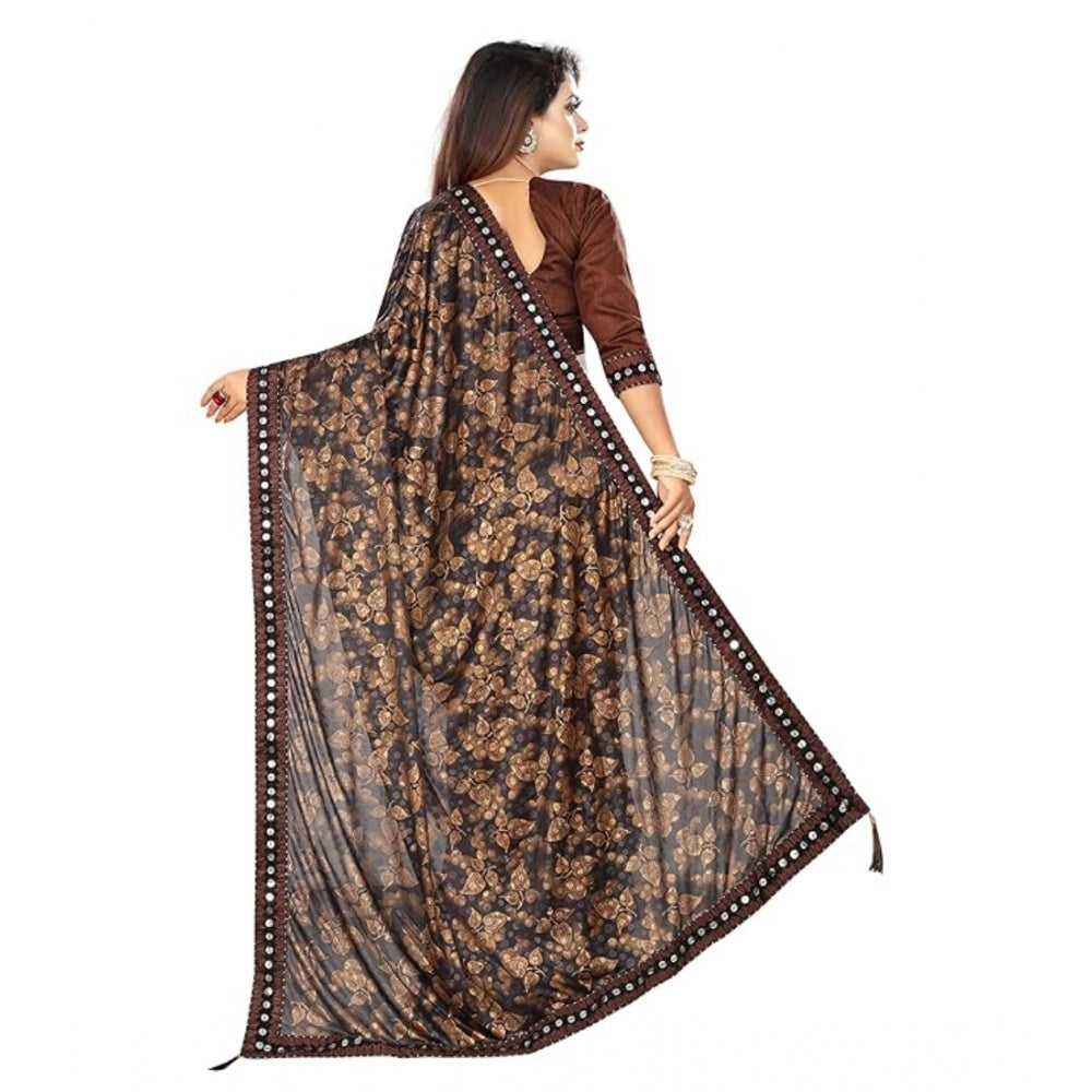 Clasymist Women's Lycra Solid Saree With Unstitched Blouse (Brown, 5.5 Mtr)