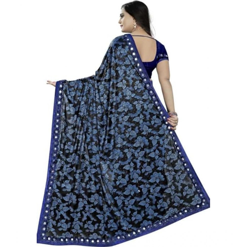 Clasymist Women's Lycra Solid Saree With Unstitched Blouse (Blue, 5.5 Mtr)