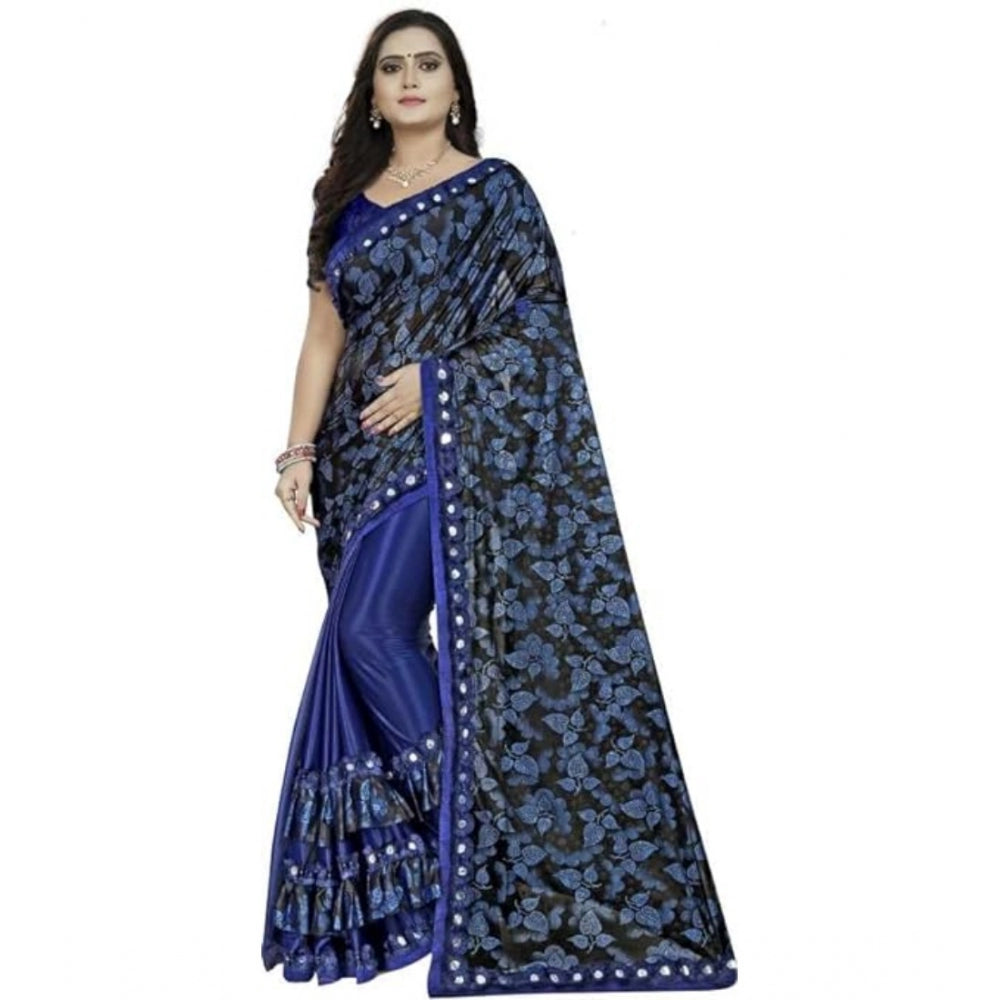 Clasymist Women's Lycra Solid Saree With Unstitched Blouse (Blue, 5.5 Mtr)