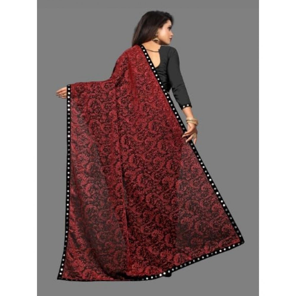 Clasymist Women's Lycra Solid Saree With Unstitched Blouse (Maroon, 5.5 Mtr)