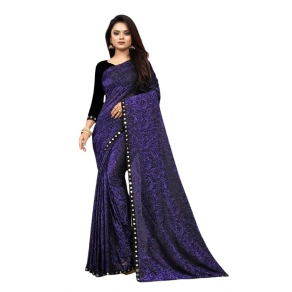 Clasymist Women's Lycra Solid Saree With Unstitched Blouse (Purple, 5.5 Mtr)