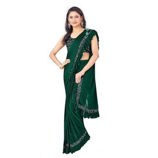 Clasymist Women's Lycra Solid Saree With Unstitched Blouse (Green, 5.5 Mtr)