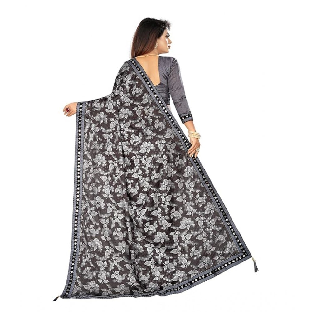 Clasymist Women's Lycra Solid Saree With Unstitched Blouse (Grey, 5.5 Mtr)