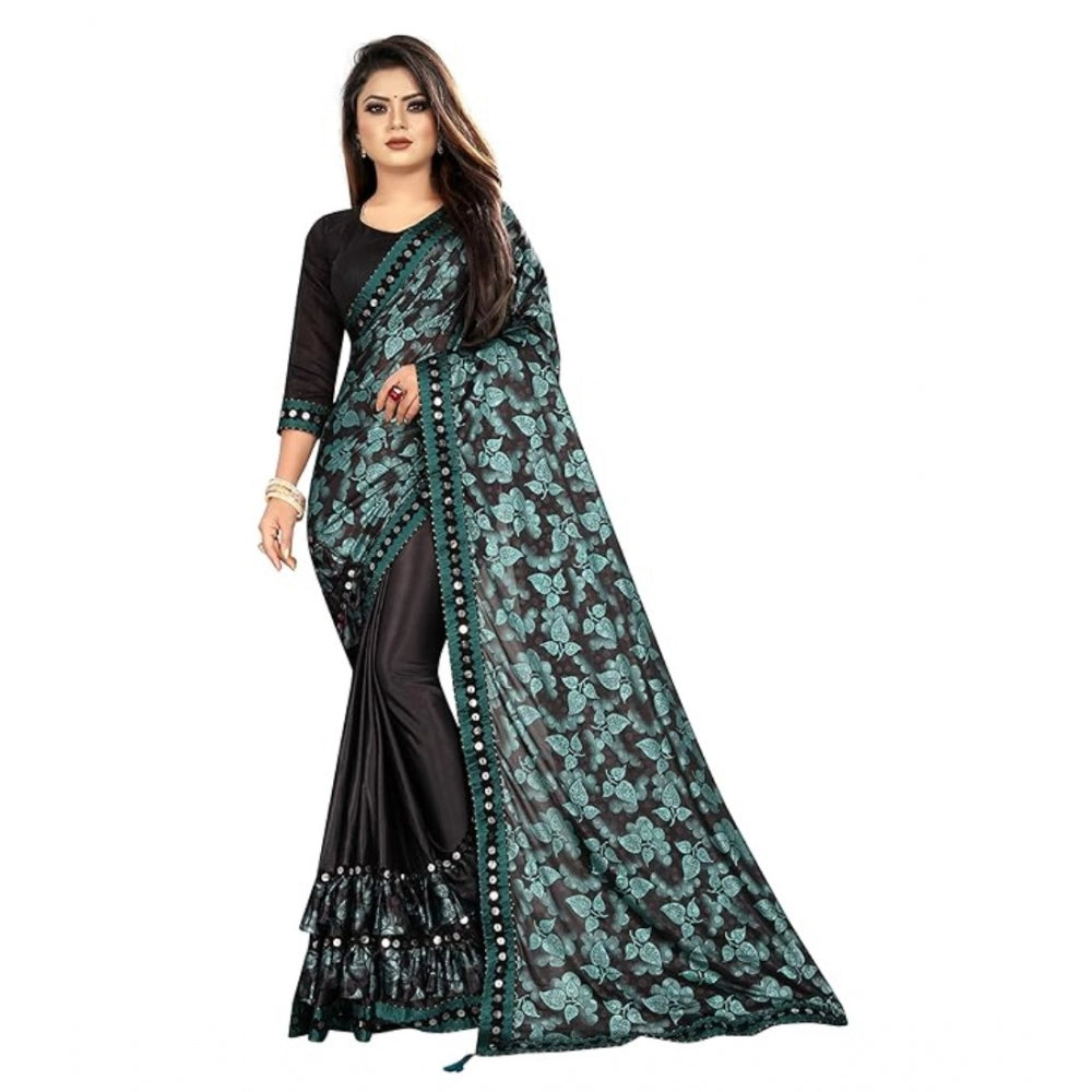 Clasymist Women's Lycra Solid Saree With Unstitched Blouse (Green, 5.5 Mtr)