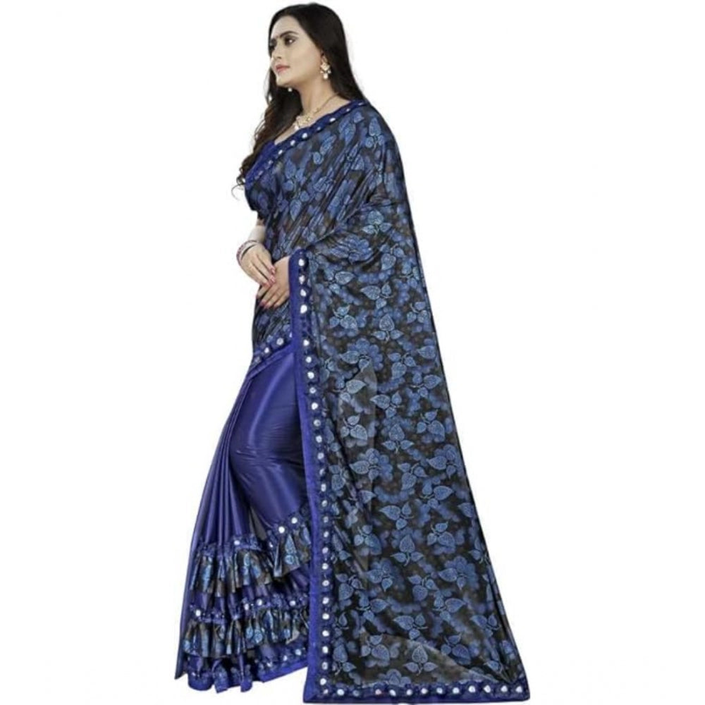 Clasymist Women's Lycra Solid Saree With Unstitched Blouse (Blue, 5.5 Mtr)