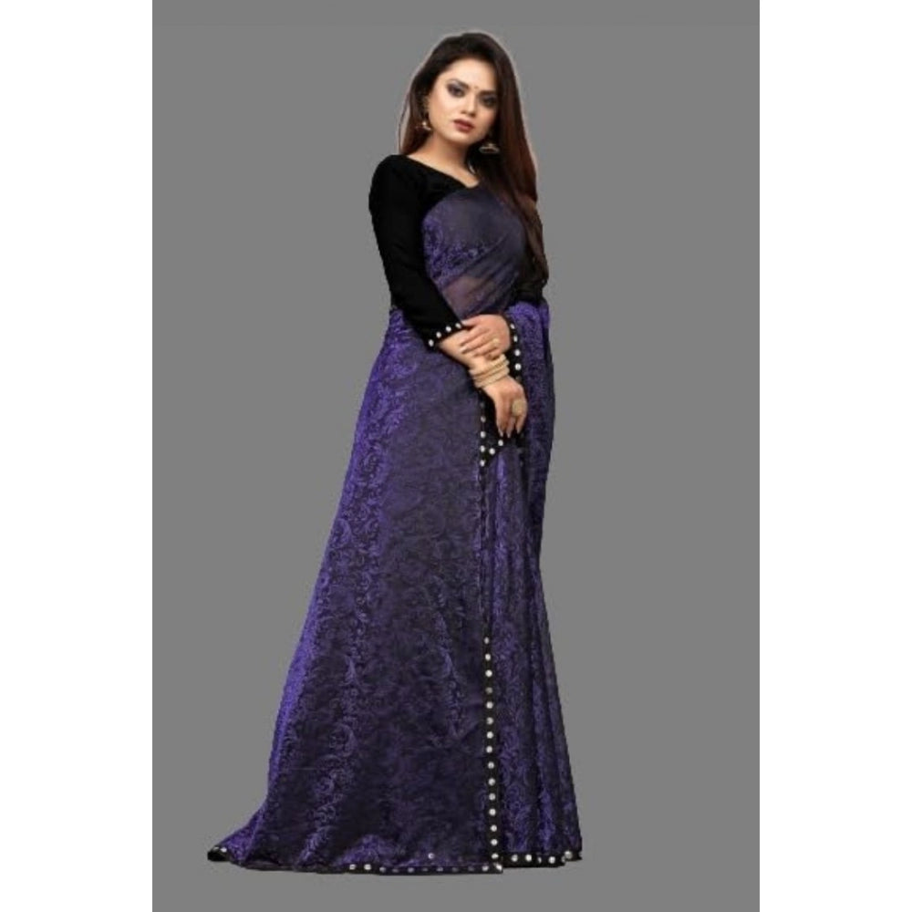 Clasymist Women's Lycra Solid Saree With Unstitched Blouse (Purple, 5.5 Mtr)