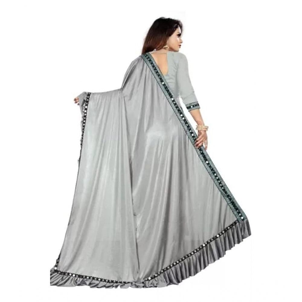 Clasymist Women's Malai Lining Solid Saree With Unstitched Blouse (Grey, 5.5 Mtr)