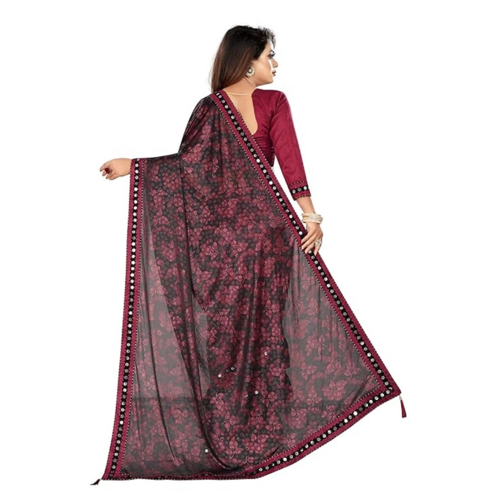 Clasymist Women's Lycra Solid Saree With Unstitched Blouse (Maroon, 5.5 Mtr)