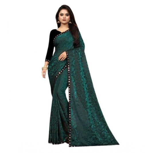 Clasymist Women's Lycra Solid Saree With Unstitched Blouse (Green, 5.5 Mtr)