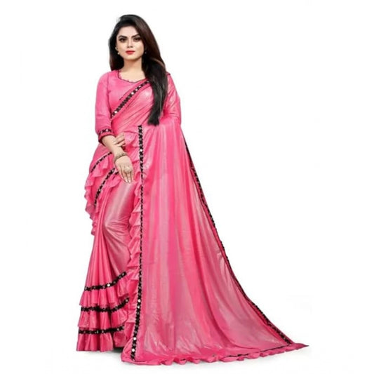 Clasymist Women's Malai Lining Solid Saree With Unstitched Blouse (Baby Pink, 5.5 Mtr)